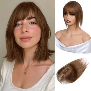 Human Hair Topper Clip-In • Brown • 10" Silk‎ Base • For Thin Hair